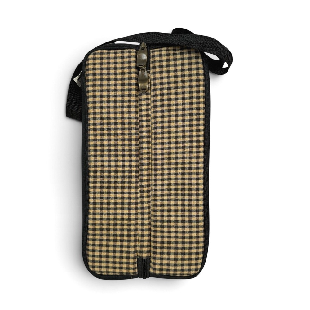 Longaberger Wine Carrier Case Black Tan Gingham Insulated Shoulder Bag NWT